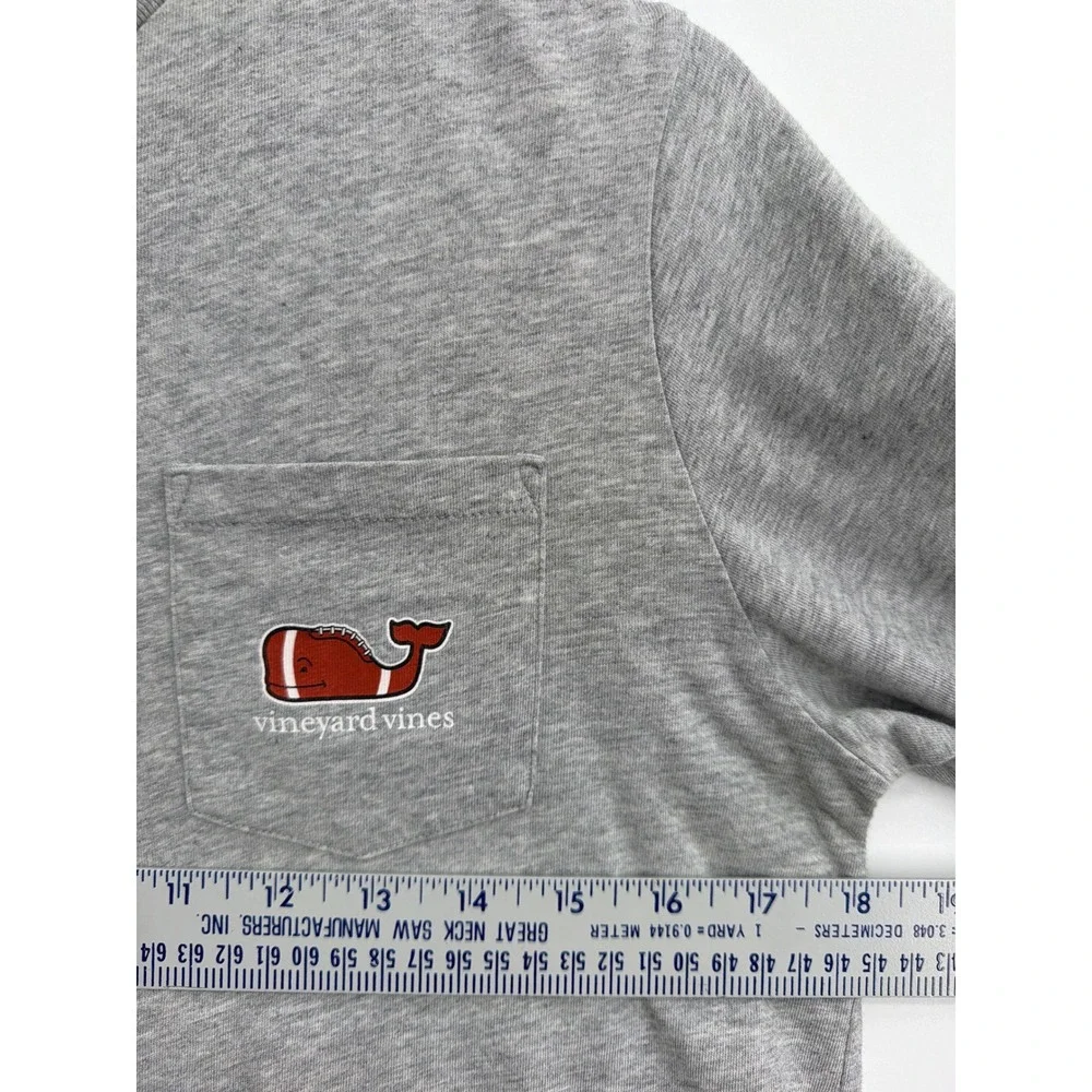 Vineyard Vines Boys Gray Football‎ Whale Long Sleeve Pocket T-Shirt Size L 16